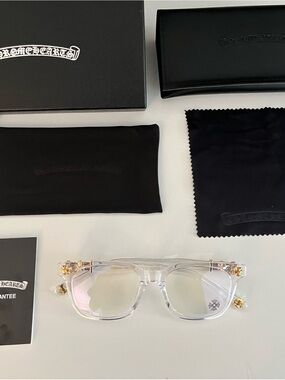 Clear Floral-Accent Sunglasses with Gold Hardware